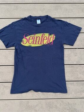 Vintage Seinfeld Castle Rock Faded Logo Shirt Sz Small Navy Blue Y2K T.V. Promo